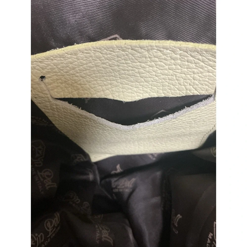 Valentina Made in Italy Yellow Pebbled Leather Handbag Brown Trim Satchel Purse